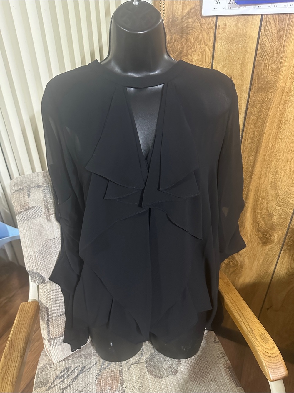 BCBGMaxAzria Black Ruffle-Front Blouse